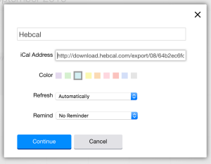 Yahoo Calendar add iCal URL modal