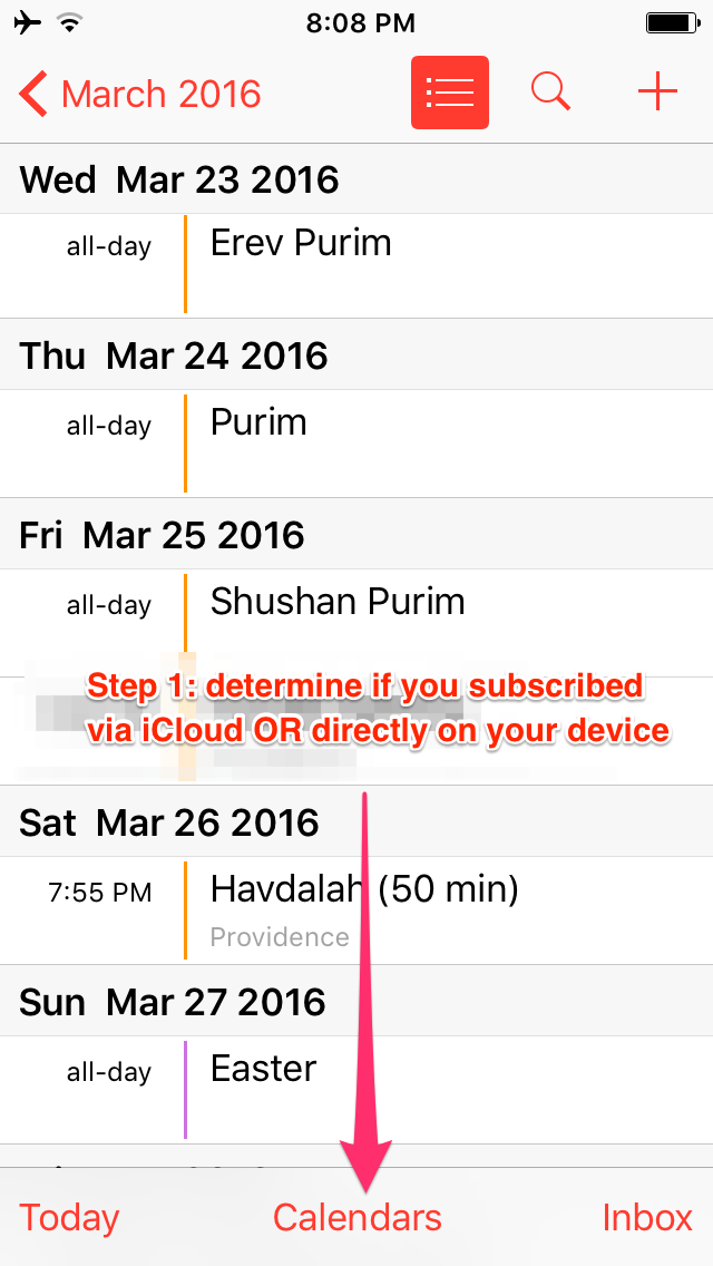 iCloud remove Hebcal Jewish calendar Hebcal