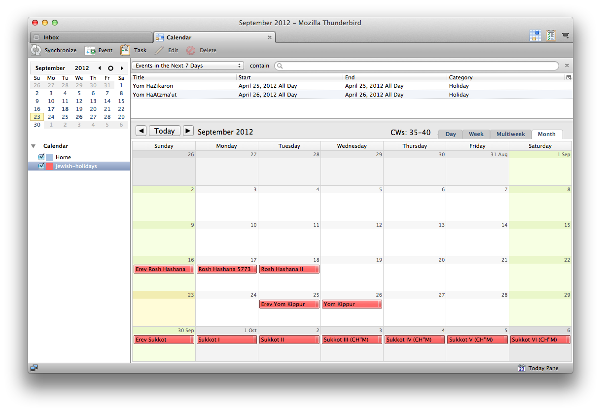 Thunderbird Lightning Jewish holidays download – Hebcal