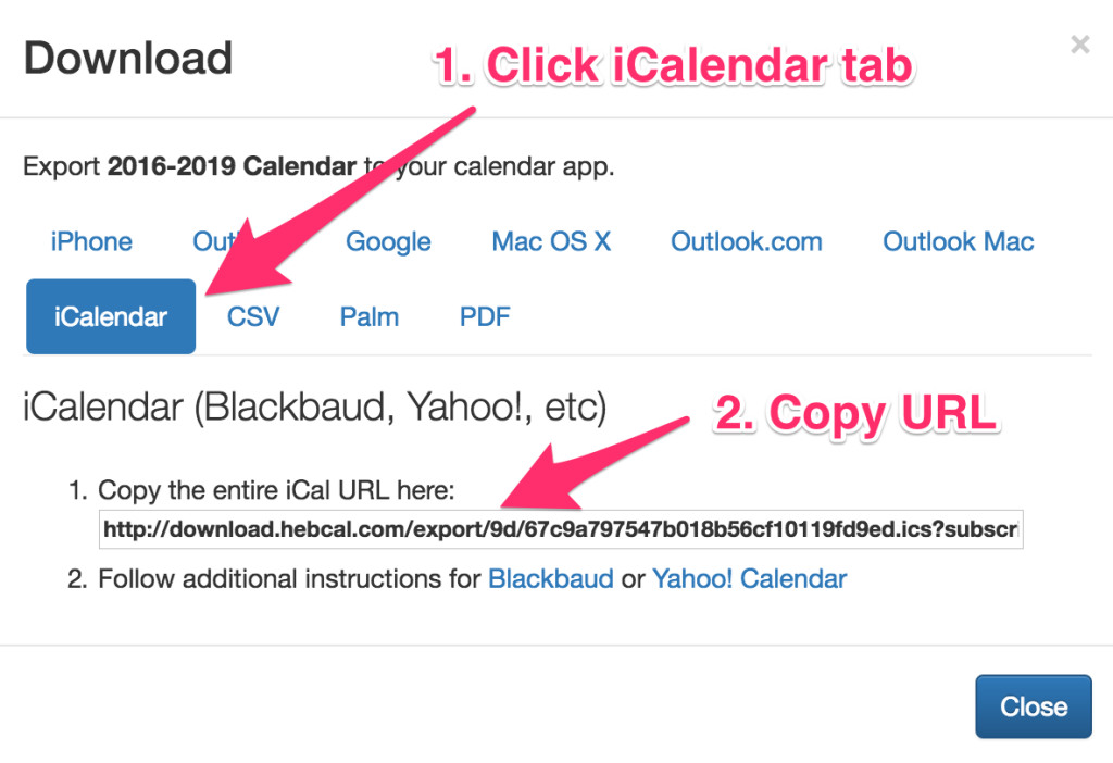 iCalendar Download dialog