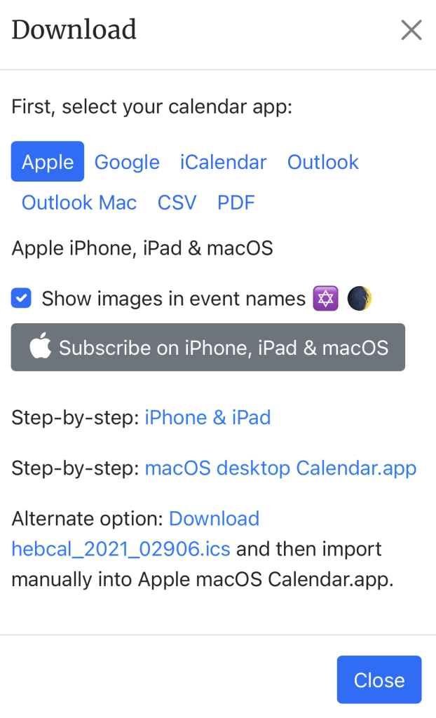iPhone & iPad Jewish holidays download Hebcal