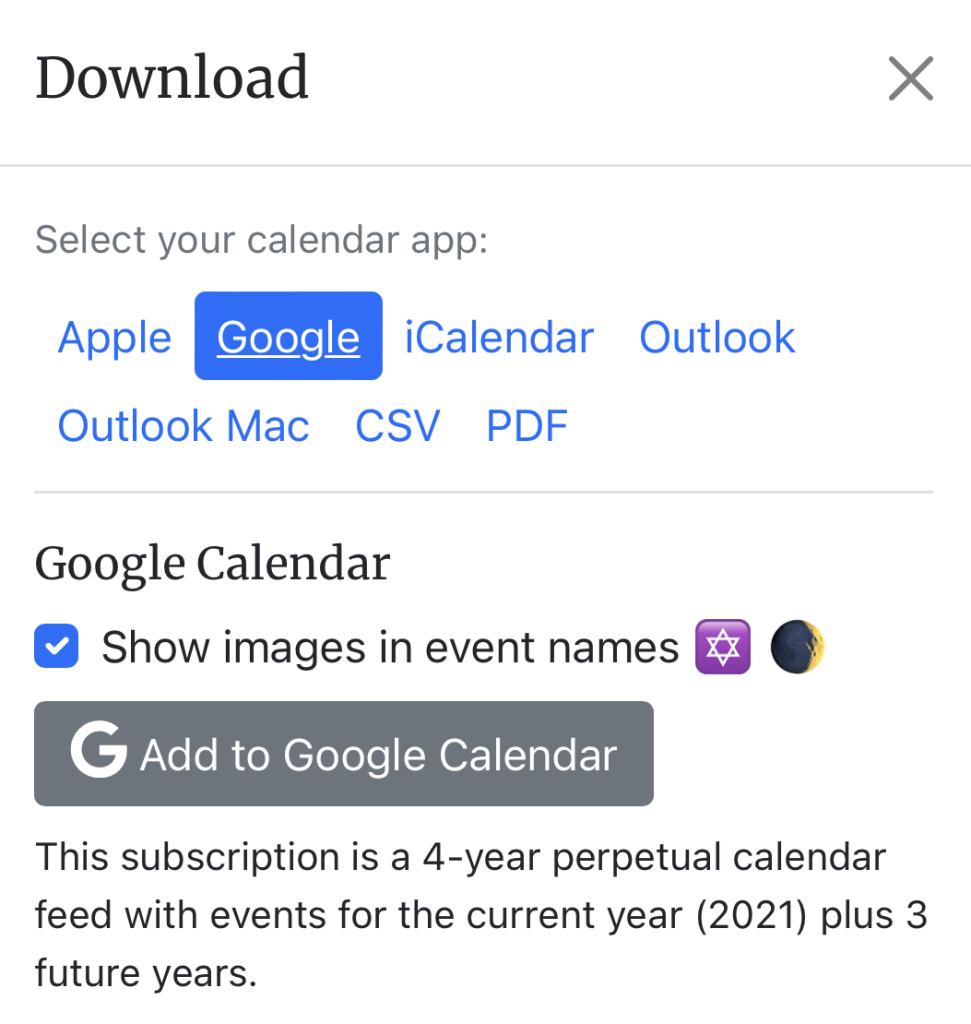 Download Google Calendar Archives Hebcal
