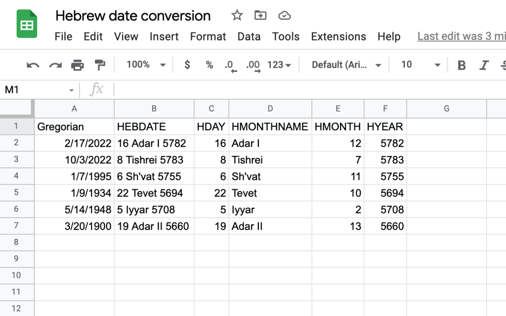 Hebrew Date Converter Sheets Add on Hebcal