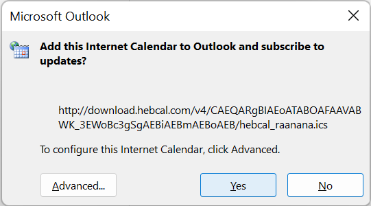 Outlook Jewish holidays download for Windows PC - Hebcal
