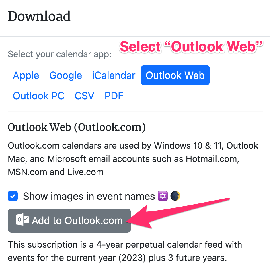 Download - Microsoft Outlook Archives - Hebcal